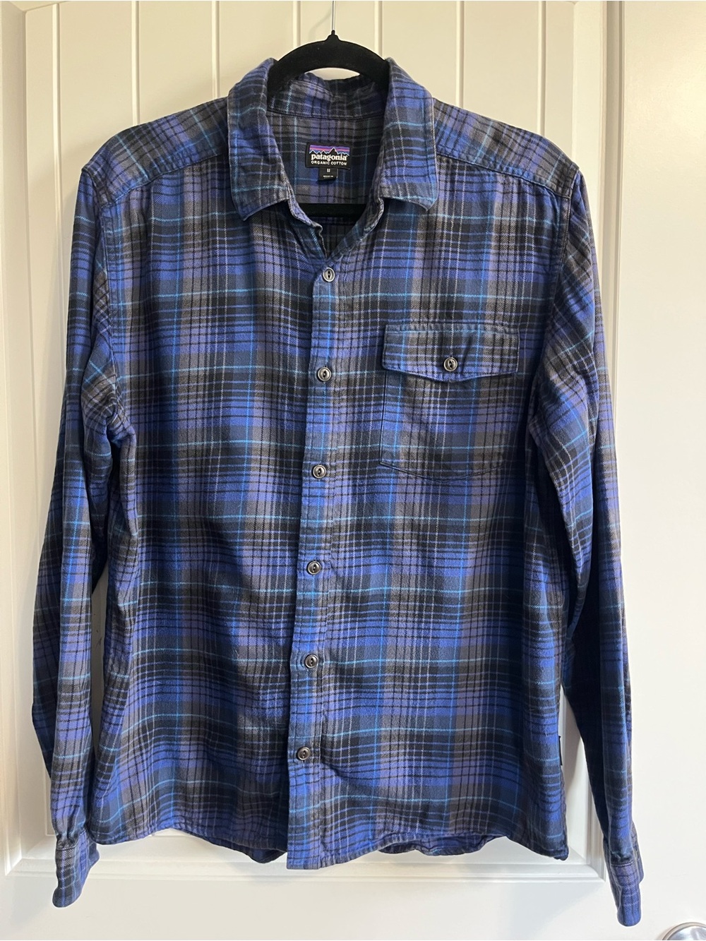 Patagonia Men’s Flannel Shirt Organic Cotton Sz Medium Blue Plaid Camp Outdoors